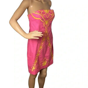 Lilly Pulitzer strapless dress women .size 0 zero , pink,cotton,embroidered.